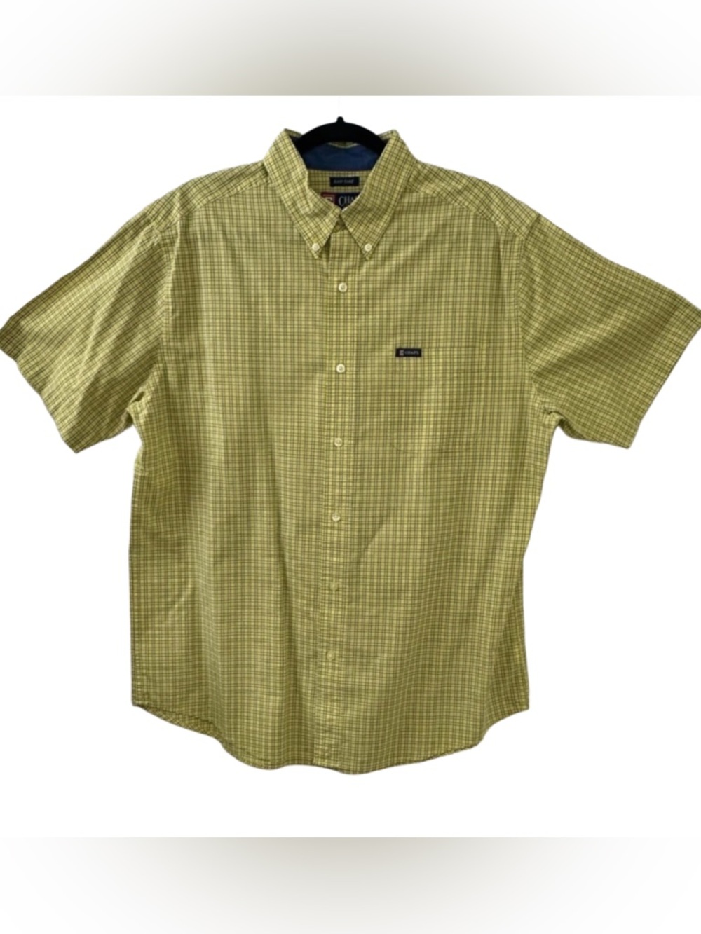 Chaps Easy Care Yellow Check Button Down Shirt Mens Large Short Sleeve